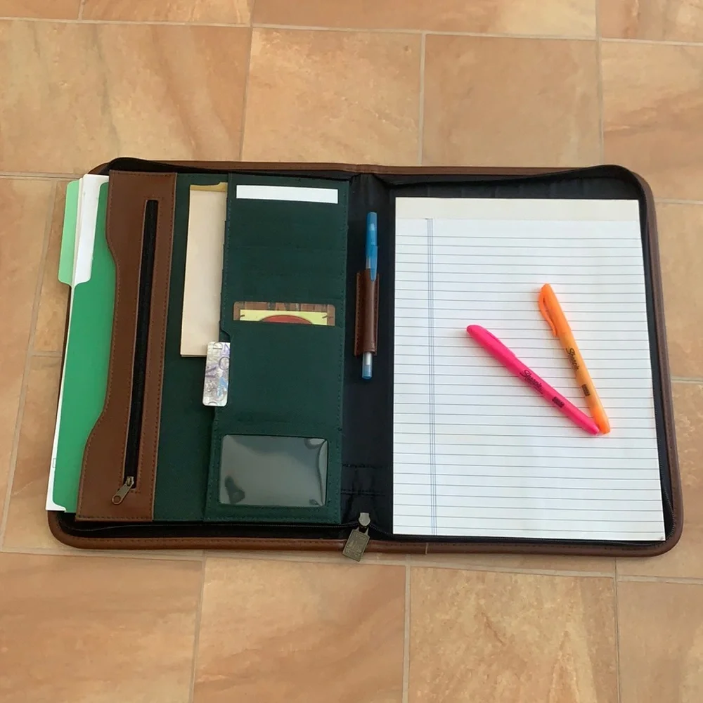 NWOT Honda Green Canvas Office Portfolio Padfolio with Brown Faux Leather Accent
